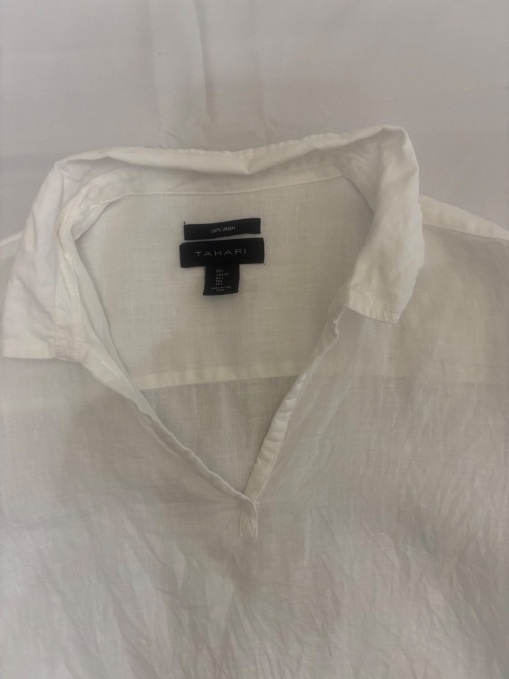 Tahari 100% Linen Shirt Pullover Size Large White Coastal